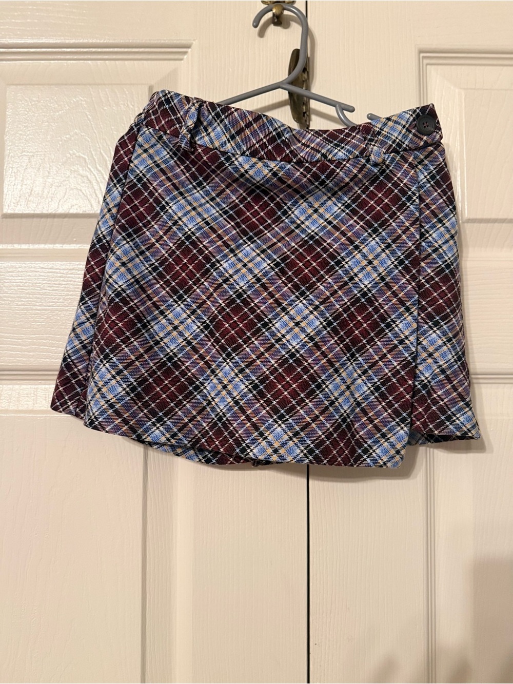 Plaid A-Line Mini Skort (skirt/shorts) in Burgundy and Blue